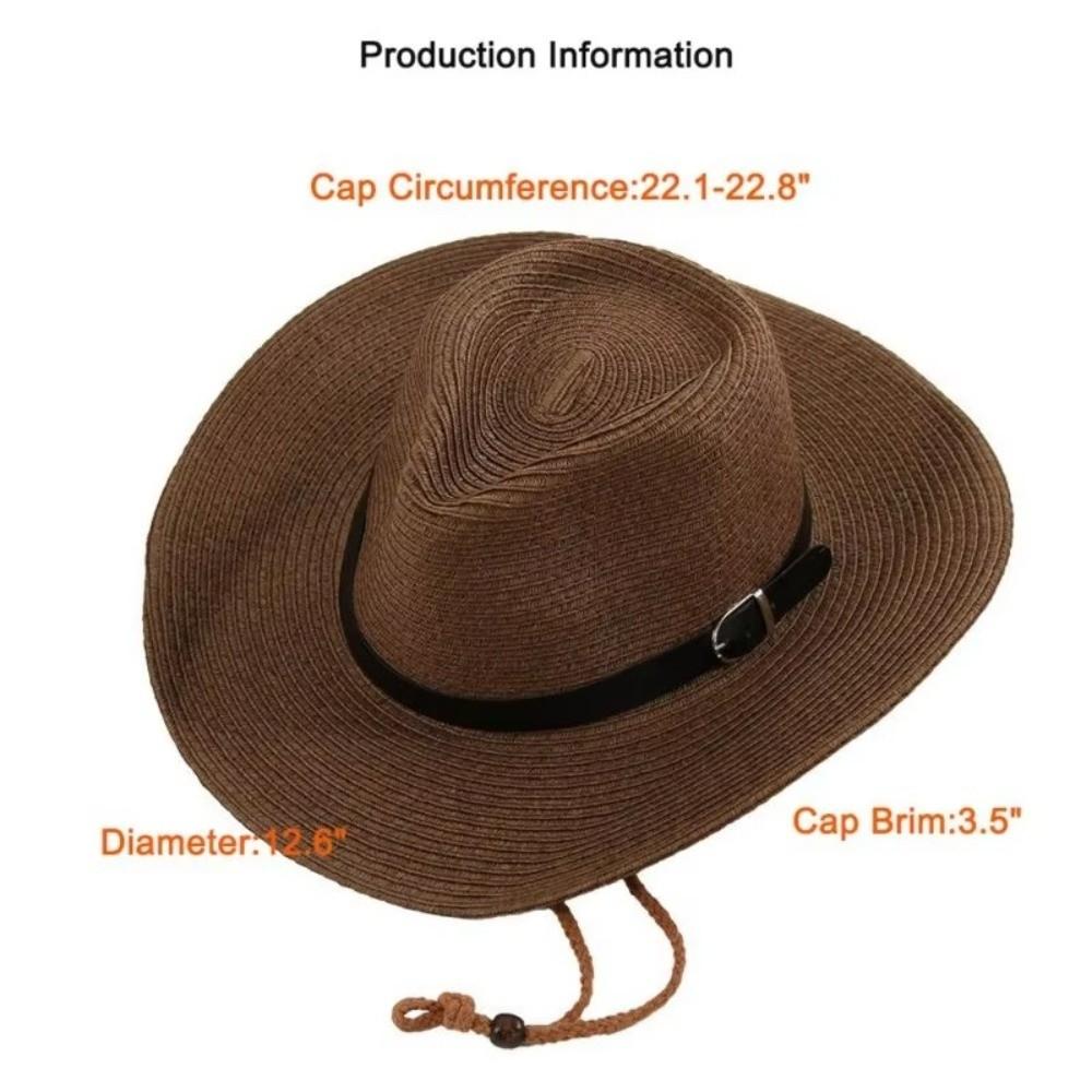 Wide Brim Western Cowboy Hat Breathable Straw Cap Fashion Jazz Hat  Summer Travel