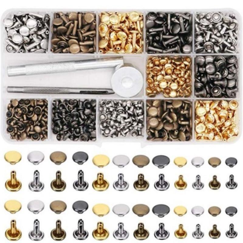 Double Sided Rivet Set Metal Studs Binding Studs Screws Assortment With Hole Punch Tool 4 Color