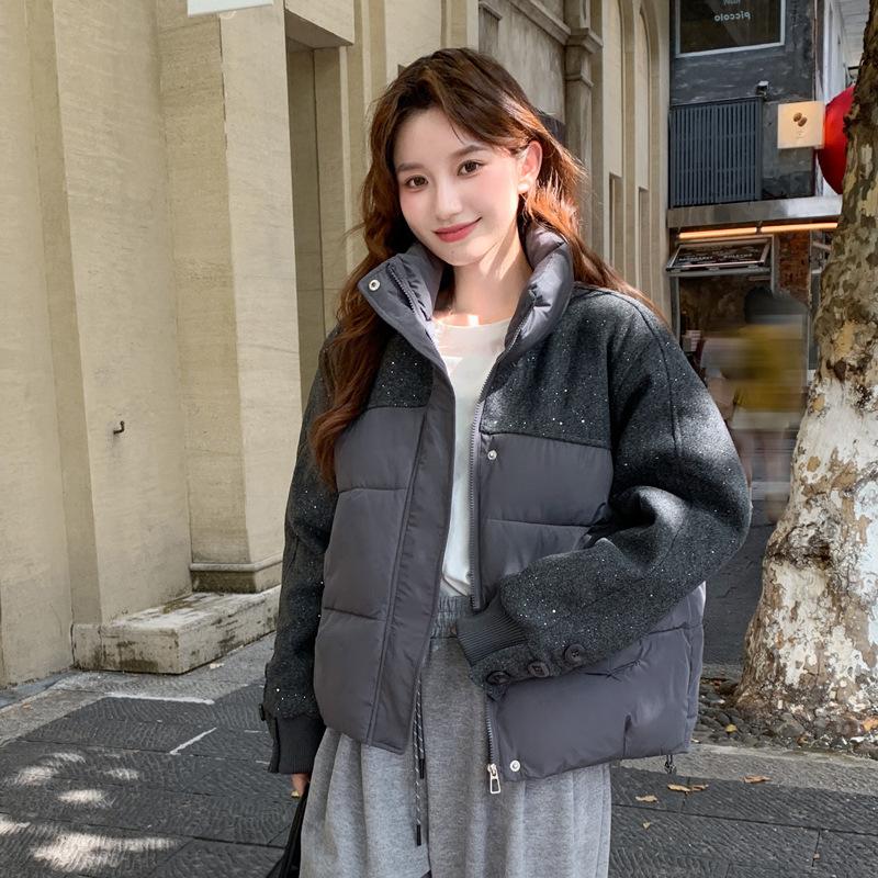 New cotton-padded jacket fashion women's clothing loose short cotton-padded clothing hooded loose sequins winter cotton-padded jacket