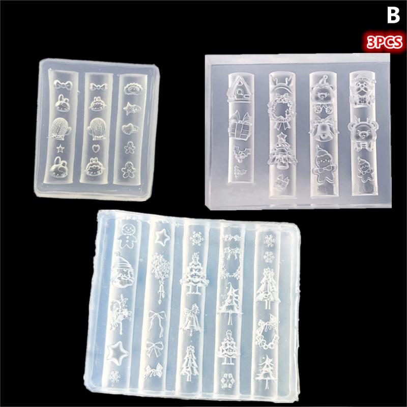 Christmas 3D Silicone Nail Molds - Snowman Tree Elk Gingerbread Man, DIY Manicure Decorations for Salon Home Nail Art Design