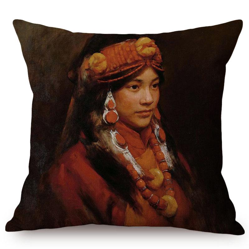 Famous Character Portrait Vintage Oil Painting Art Sofa Pillow Case Cotton Linen Luxury Gallery Chair Decorative Cushion Cover