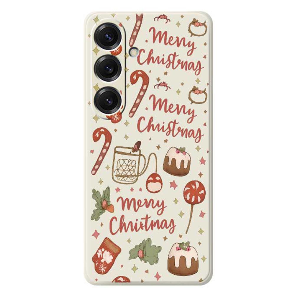 

For Samsung Galaxy S25 Case Merry Christmas Pattern Printing Straight Edge TPU Phone Back Cover Beige
