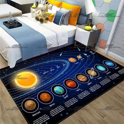 Cartoon Solar System Pattern Carpet Cosmic Planet Room Decoration Floor Mats Square Flannel Home Rugs Bedroom Carpet