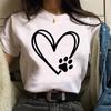 Personalized Creative Heart Dog Paw Print Pattern Printed Tee Women's Funny Casual Shirt Tops Loose Round Neck T-Shirt