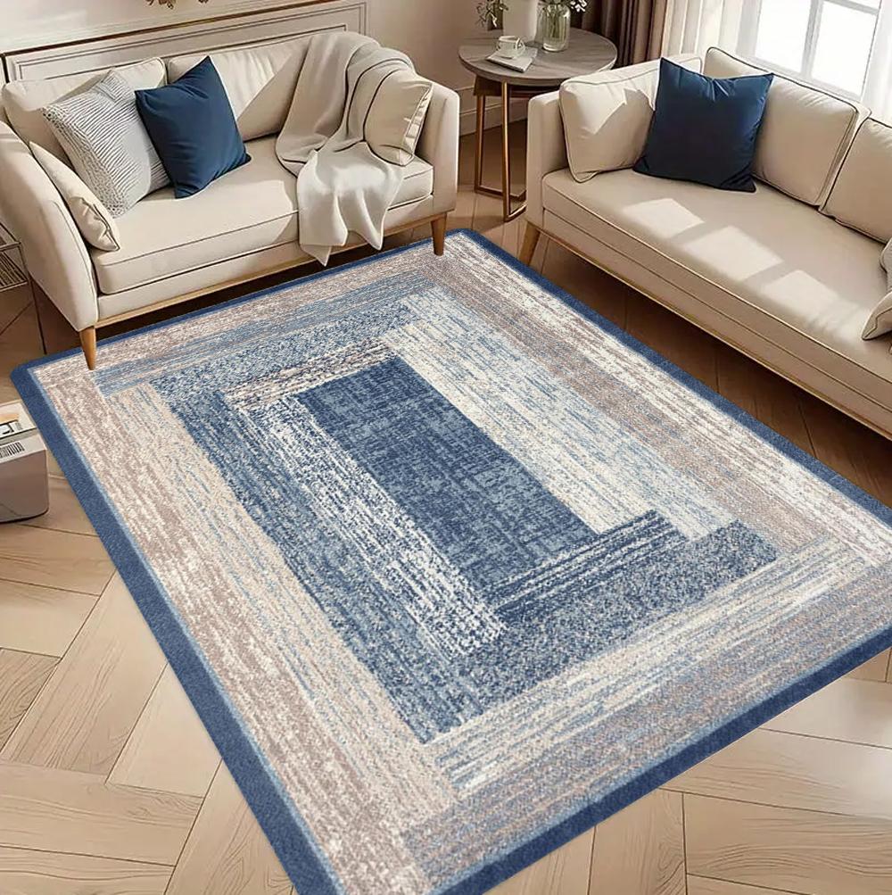 Nesting Square Pattern Carpet Mat Rug Classic & Elegant Home Decoration with Black Grey Tone for Living Room Bedroom