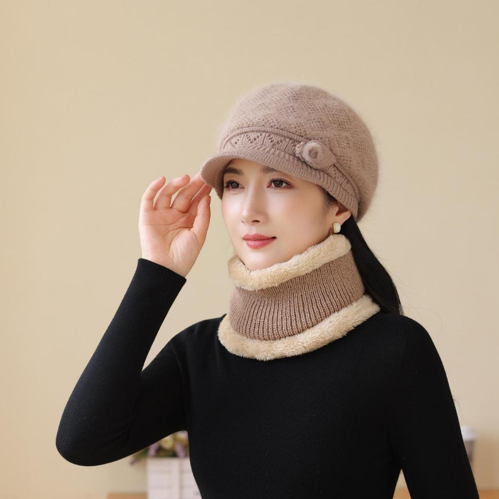 Rabbit Fur Knitted Woolen Hat Winter Middle Aged and Elderly Women's Winter Elderly Warm Mother's Basin Hat