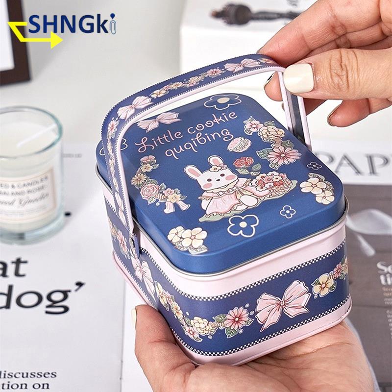 Easter Theme Decorative Tinplate Box Gift Packing Case Small Suitcase Storage Tin Metal Candy Cookie Box Sundries Organizer Cans
