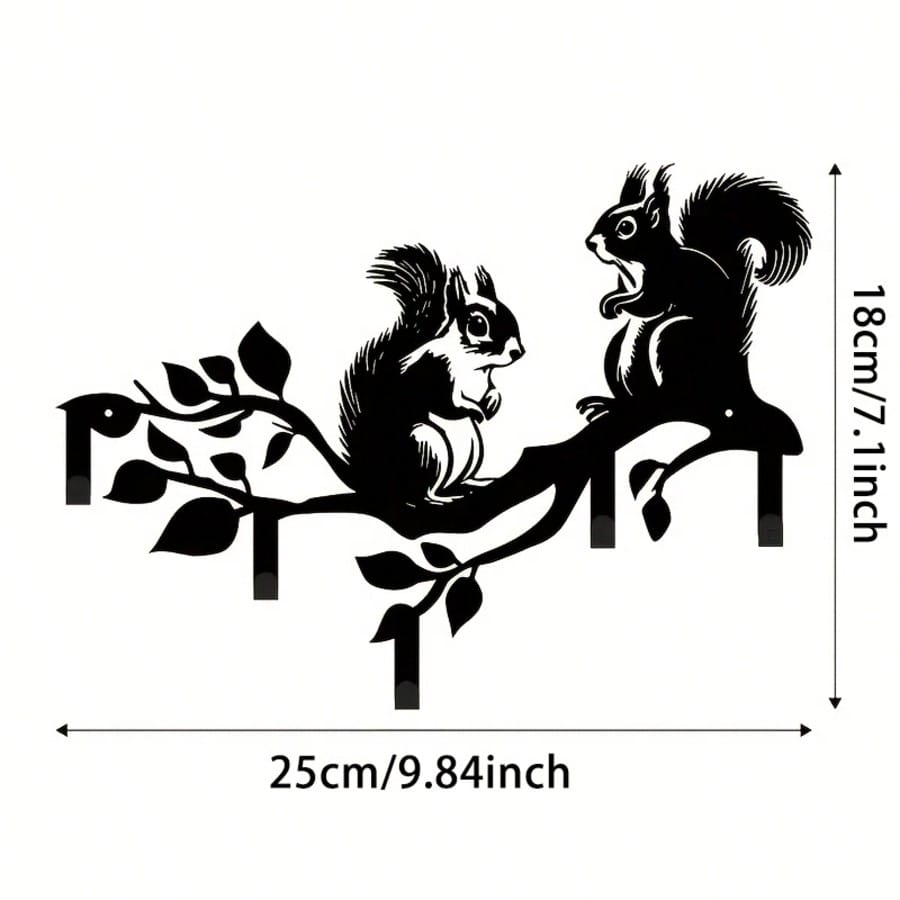 Bohemian Squirrel Metal Wall Art Key Holder Rustic Decor Nature Inspired Gift