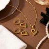 18K Gold Textured Heart-Shaped Rose Oil Drop Clavicle Chain Earrings Set
