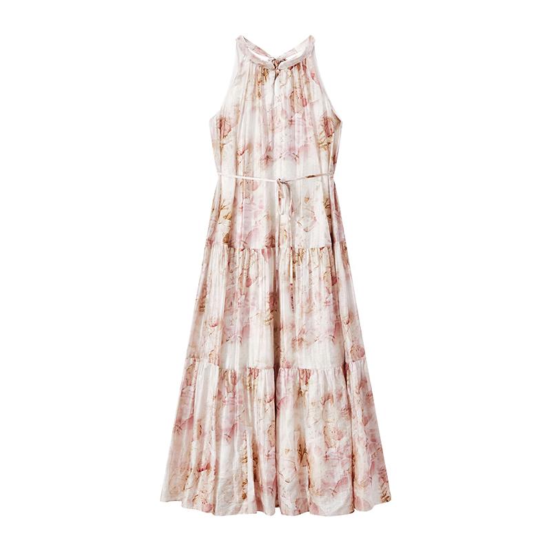 Silver Peony Floral Halter Maxi Dress S