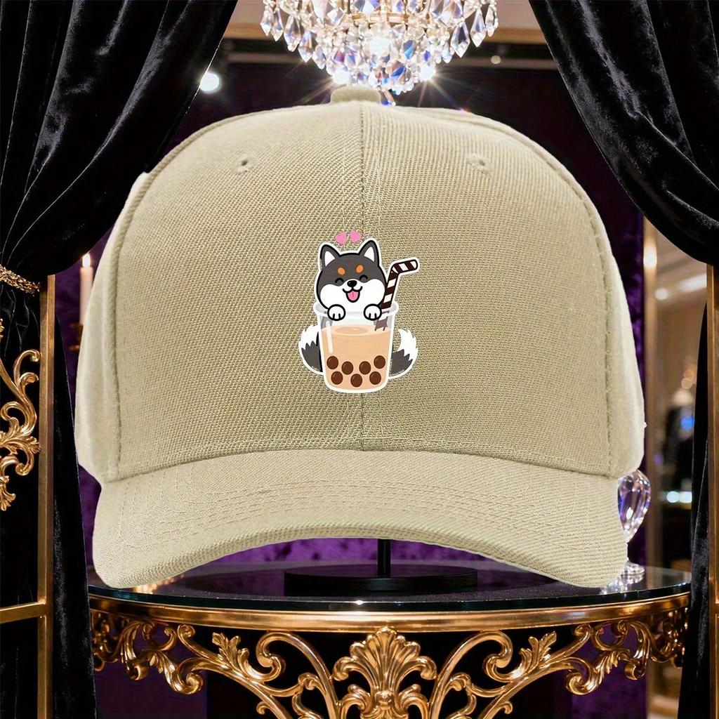 Shiba Inu Bubble Tea Baseball Cap Cute Cartoon Dog Graphic Adjustable Trucker Hat