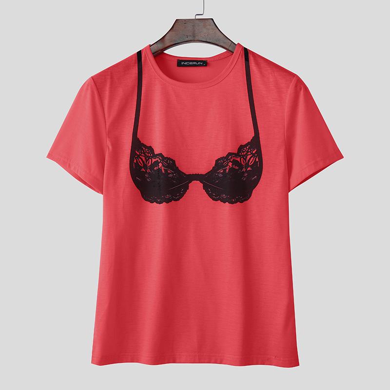 

INCERUN Men Women Summer O Neck Short Sleeve Fun Prints Casual T-shirts Tee XL красный