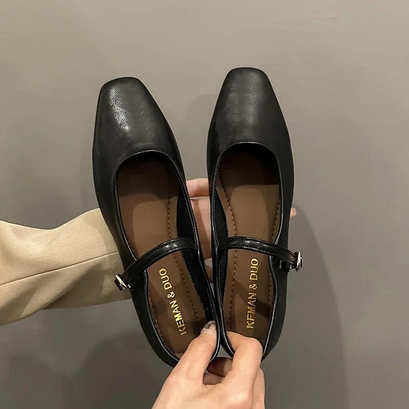 Fashion Mary Jane Single shoes Thick Heel Shoes Elegant Classic Retro Square Toe Comfortable Soft Shallow Cut Low Heel Women's Shoes