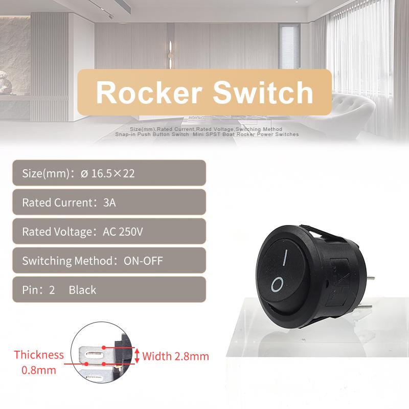 10PCS Mini Round 2 Pin Diameter Small Round Boat Rocker Switches Black Black Red  ON-OFF Rocker Switch KCD1-105