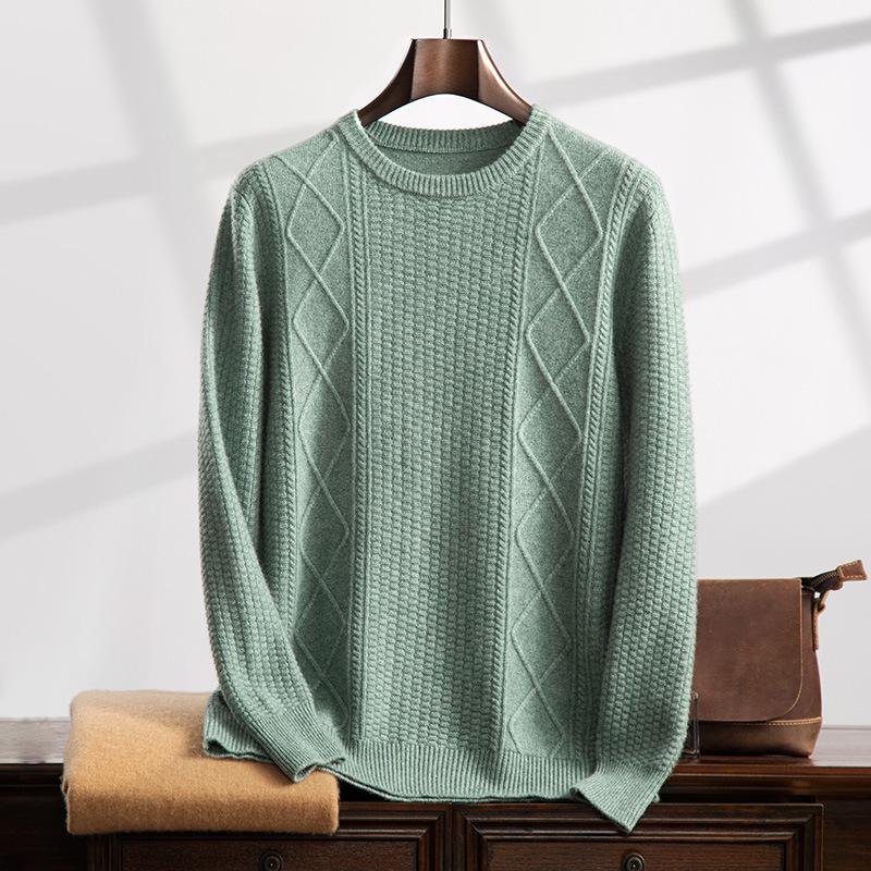 

2024 Autumn/Winter Men s Diamond Pattern Cashmere Pullover - Thickened Round Neck Long Sleeve Sweater for Casual Business Wear L