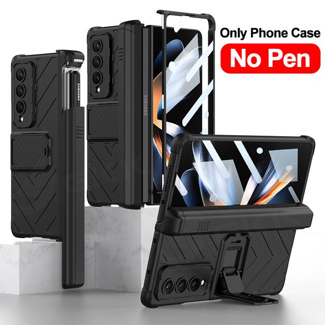 Για Samsung Galaxy Z Fold 4 3 Θήκη Armor Μαγνητικό σκληρό κάλυμμα - Περιλαμβάνεται Γυάλινη θήκη για στυλό για Galaxy Z Fold4 5g