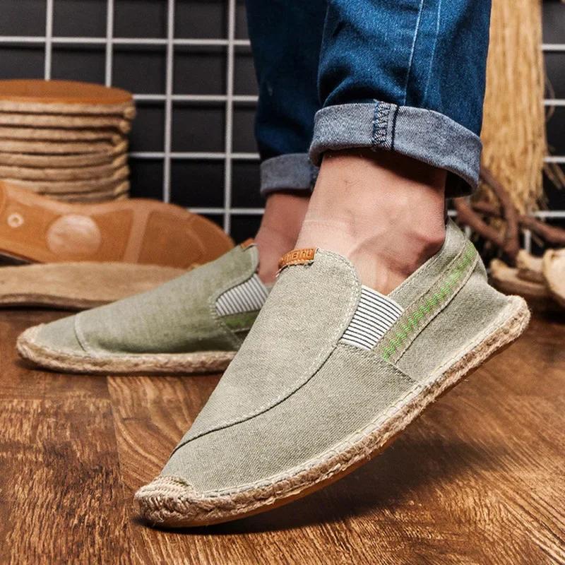 Mens Casual Vintage Loafers Flat Hemp Bottom Fishermen Shoes Driving Soft Shoes Holiday Beach Sailing Bohemian Autumn Size 38-44