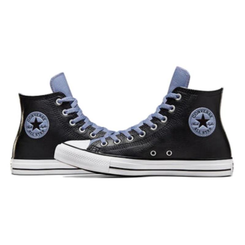 Converse Leather Comfortable and Versatile Shock-absorbing and Wear-resistant High-top Board Shoes Unisex Black and Blue