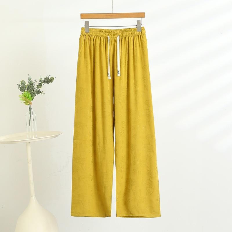 Neue Chinesische Jacquard Baumwollseide Freizeit-Hose für Damen Sommer Neu Hochtailliert Gerade Locker Dünne Modelle mit Weitem Bein