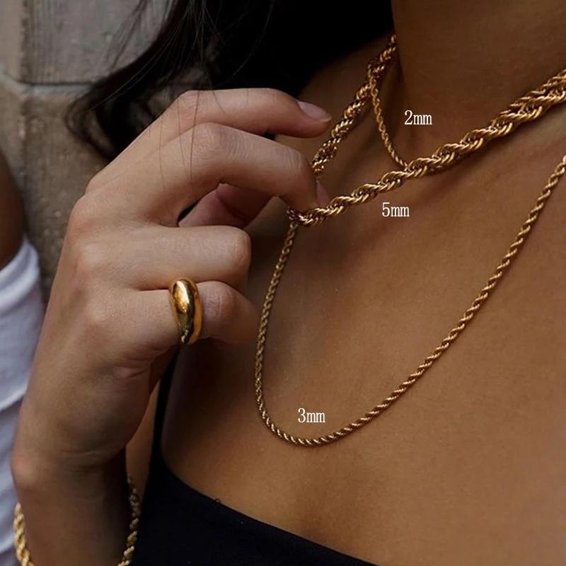 MamacitaSlay 316L Stainless Steel Twisted Rope Chain Stackable Necklace 18K Gold Plated Waterproof Jewelry For Women Daily Wear
