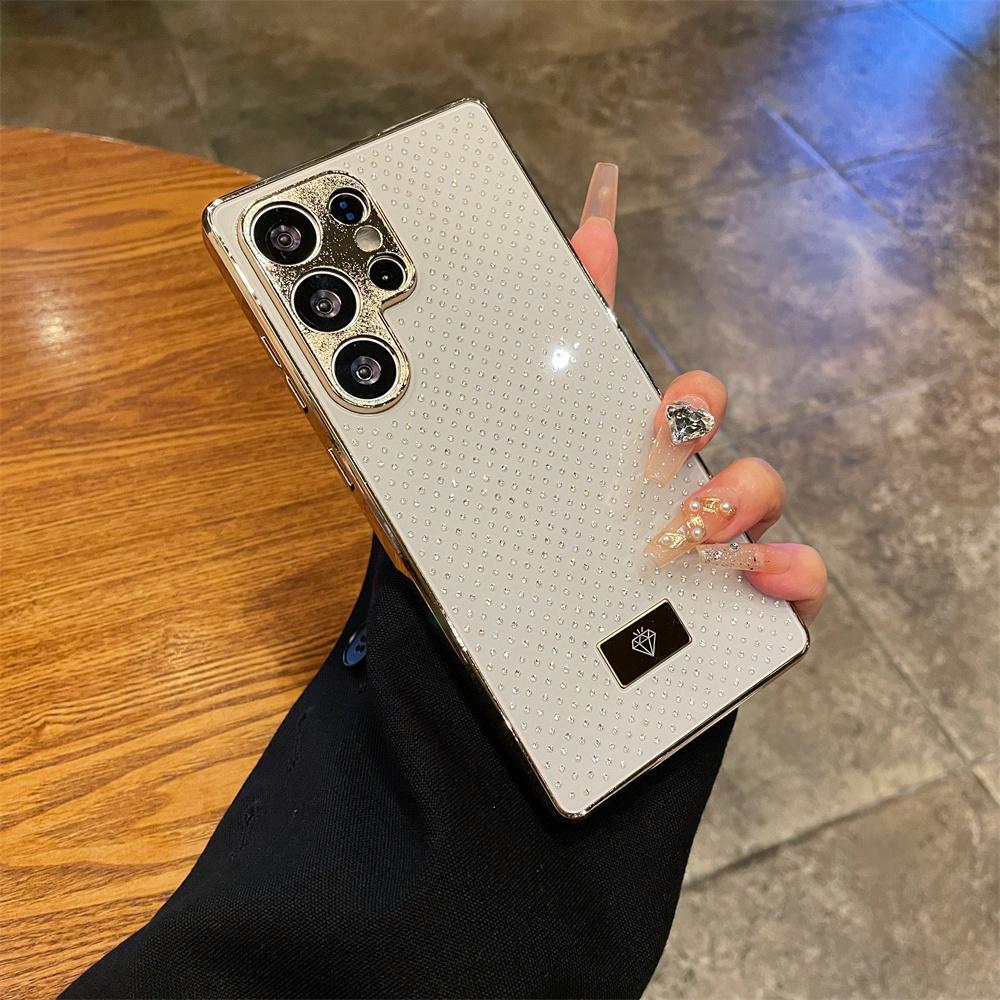 Luxury Glitter Rhinestone Plating Soft Edge Glossy Phone Case For Samsung Galaxy S26 Ultra S25 Edge S24FE S23 Plus Protect Cover