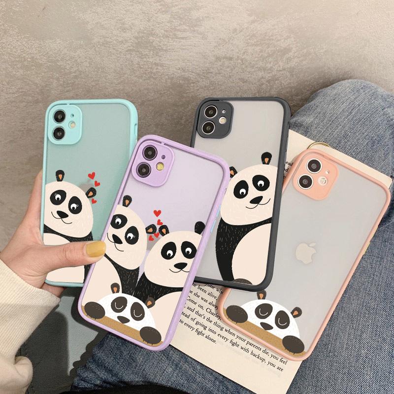 Creative Panda Family Cute Animal Phone Case for iPhone 15 12 13 11 14 Pro Max 7 8 Plus SE 2020 X XR XS Shockproof Couple Cover