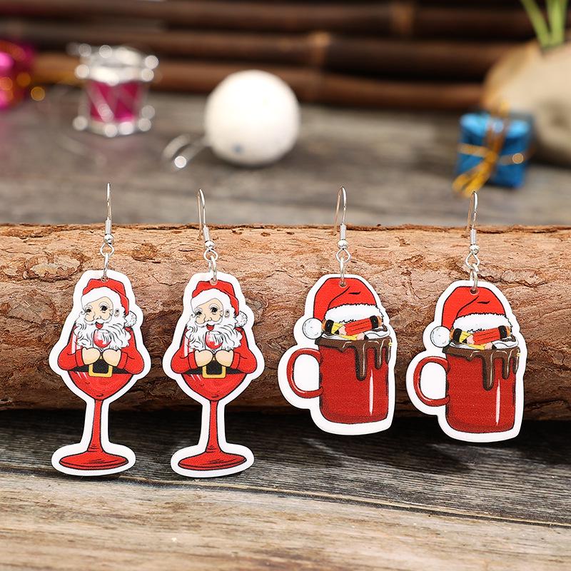 Cross-border Retro Cartoon Santa Claus Cup Earrings