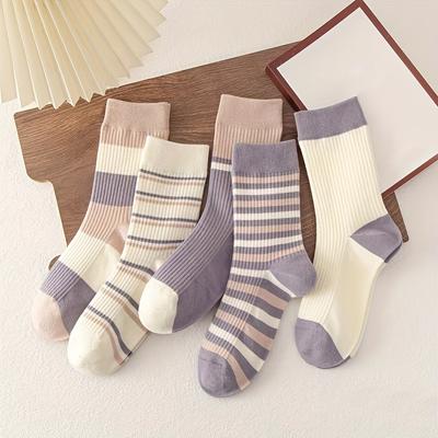 5 Paar Socken, bequeme und atmungsaktive Mittelrohrsocken für Damen