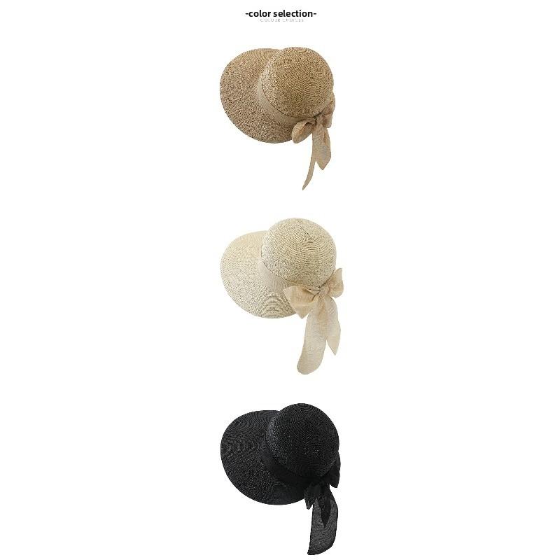 Meimeier Straw Hat Women's Summer Sun Hat Bowknot Duckbill Cap Outdoor Travel Sun Protection Beach Hat