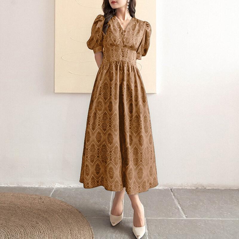 

ZANZEA Элегантное женское повседневное платье с V-образным вырезом и коротким рукавом с принтом M