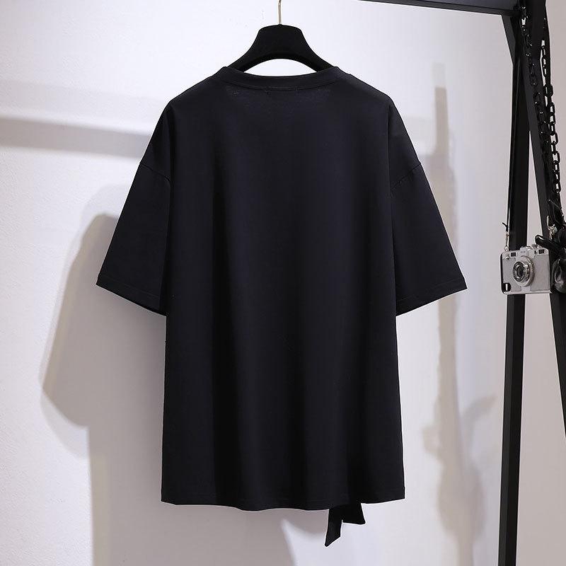 Plus Size Lace-Up Bow T-Shirt for Women - 2024 Summer Slimming Casual Top