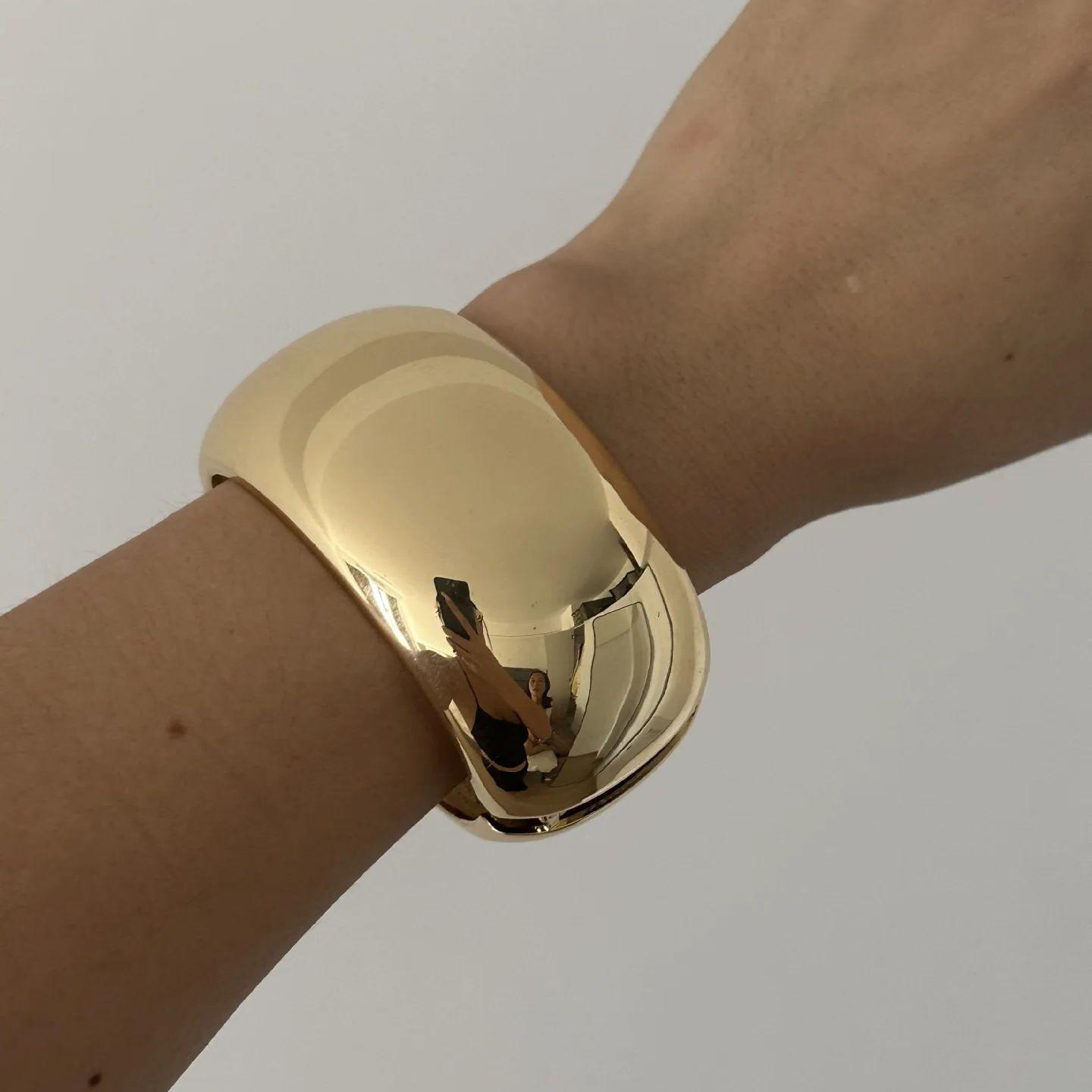 

DIEZI One Piece Simple Fashion Gold Color Metal Cuff Bangles for Women Men Hip Hop Punk Geometric Round Bracelet Party Jewelry