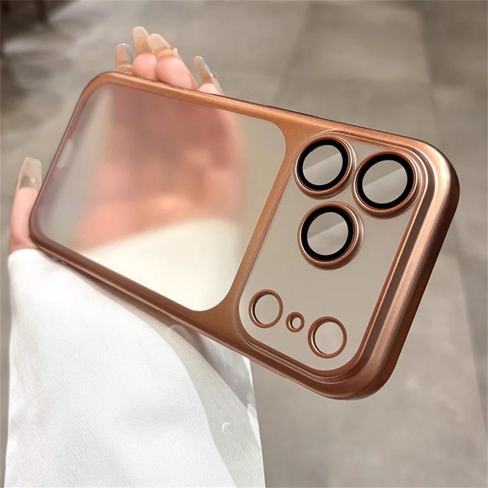 Luxury Plating Frosted Translucent Phone Case For iPhone 17 16 15 14 13 12 Pro Max Air Original Color Glass Lens Protection Matte Bumper Cover