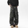 JYL Men's Cargo Flare Jeans American Vibe Lumberjack Camo High-Waist Slim Denim