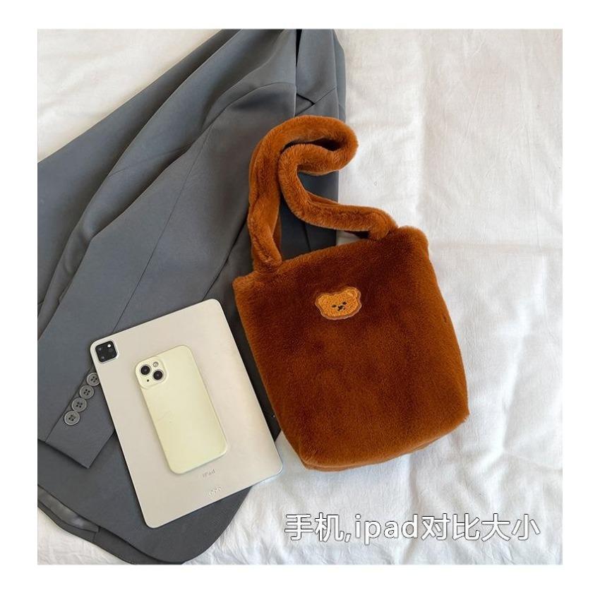 Soft Plush Bag Bucket Bag Large Capacity Zipper Shoulder Bag Handbags Women Fashion Shopping Autumn and Winter Little Bear
