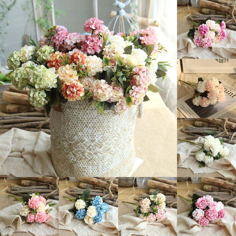 Luxurious 10 Heads Artificial Silk Hydrangea Fake Flowers For Stylish Interior Decoration