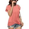 Women's Solid Color Twist Knot Crew Neck Short Sleeve T-Shirt, Popular Casual Top for European American Women Crossborder Fashion
