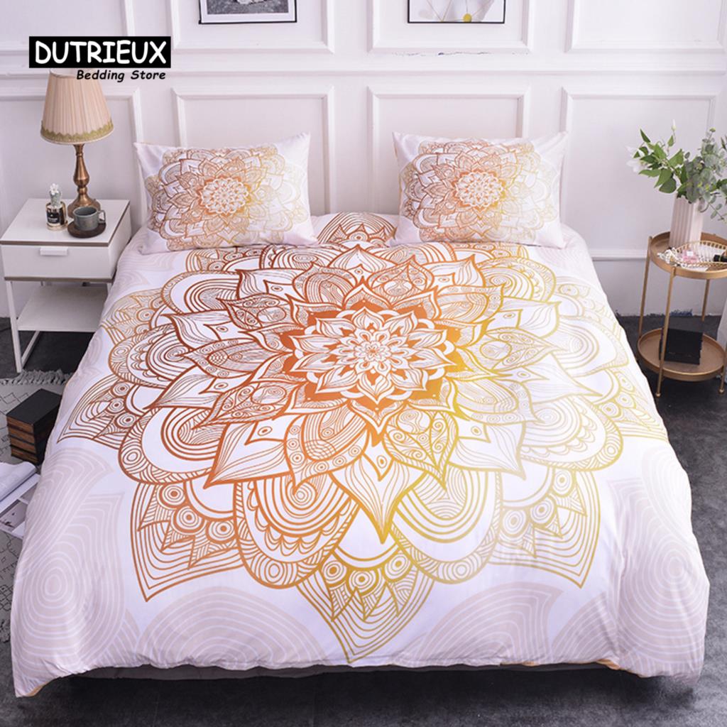Colorful Mandala Duvet Cover Set Bohemian Style Pastel Toned Abstract Flower Design Print Bedding Set Quilt Cover Pillow Covers