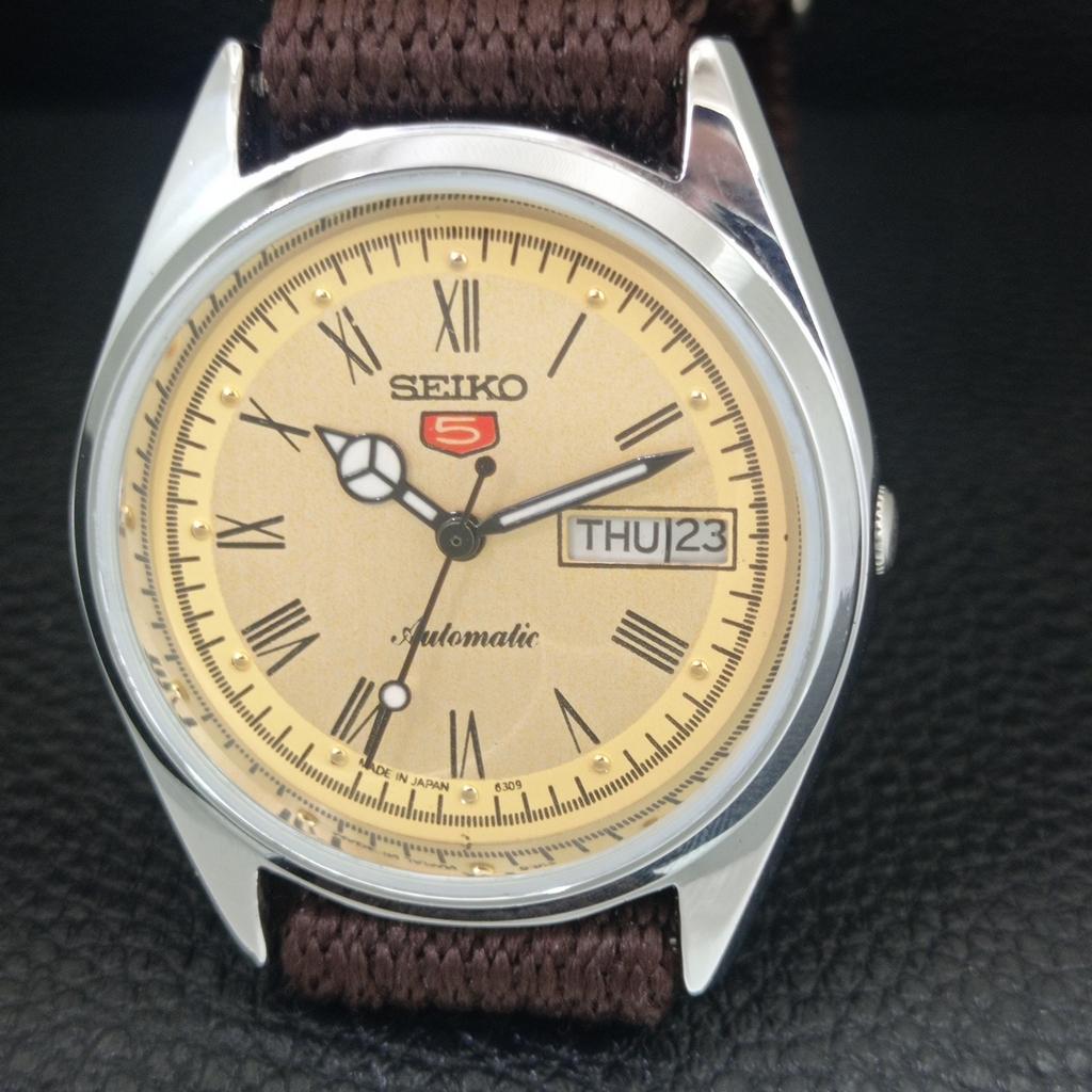 VINTAGE SEIKO 5 AUTOMATIC 6309A REFURBISHED JAPAN MENS GOLDEN WATCH a442159-1