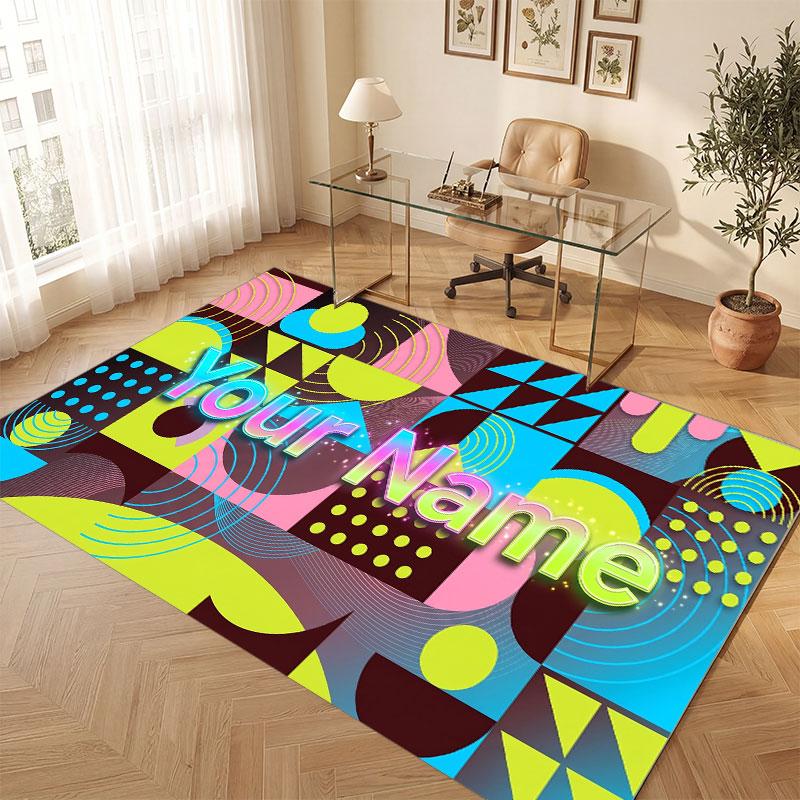 Abstract Geometric Theme Crystal Velvet Floor Rug Personalized Custom Name Text Warm Carpet Home Decoration