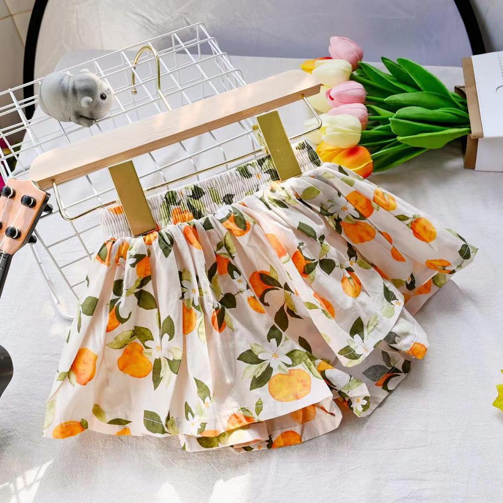 Summer Floral Print Shorts for Girls Pantskirt Kids Tutu Shorts Loose Leg Pants Girls Pleated Culotte Children Clothes