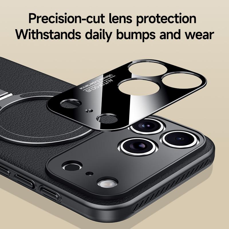 360 Rotatable Heat Dissipation Vegan Leather Case For iPhone 17 Air 16 Pro Max 15 14 Stand Cover Magnetic Shell New Arrival