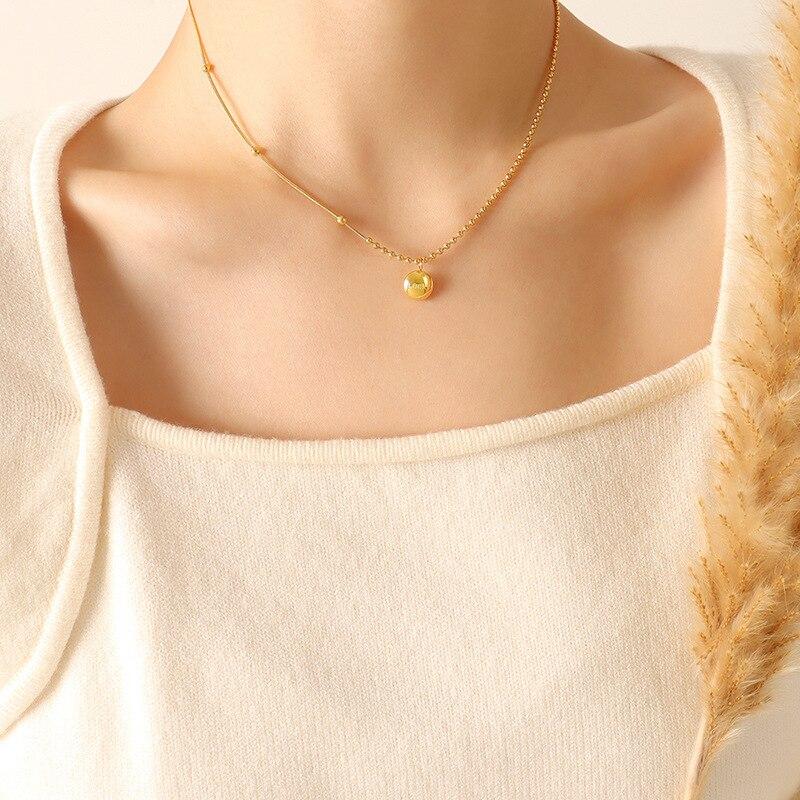 Letter Lucky Necklace for Women Snake Bone Round Bead Chain Clavicle Choker Pendant Stainless Steel Jewelry Accessories