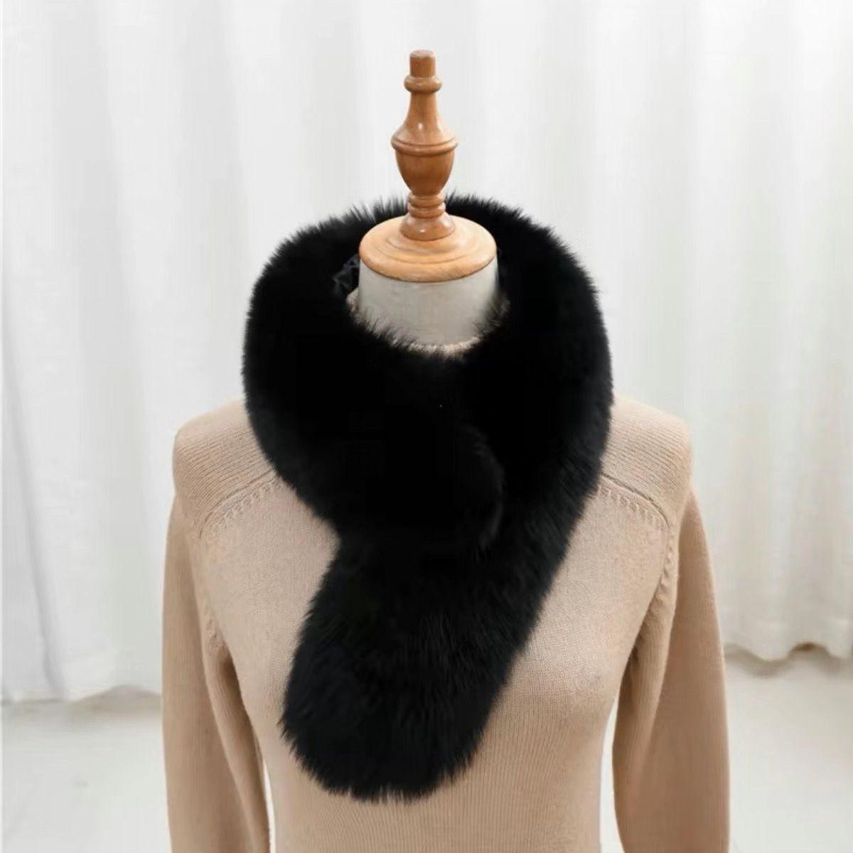 

Шарф из искусственного лисьего меха, женский осенне-зимний универсальный короткий меховой шарф, темпераментный женский шарф чёрный