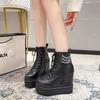 Fashion 12CM New Women Ankle Boots Leather Thick Sole Motorcycle Boots Female Autumn Spring Chain High Platform Shoes Woman Big Szie 42