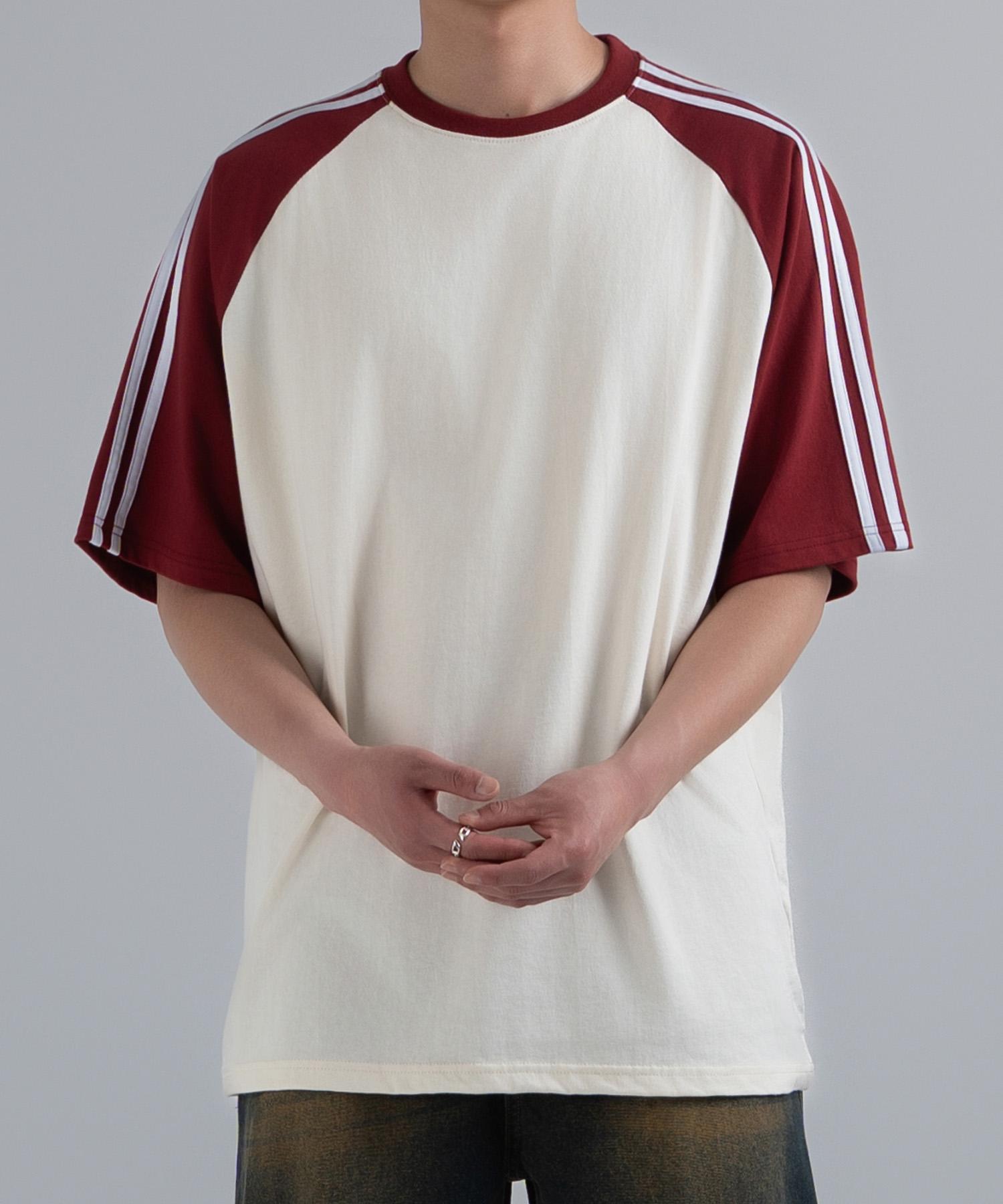 Under Off Oversized Raglan Track Line Short Sleeve T-Shirt Burgundy Burgundy/Xl