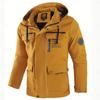 Men's Hooded Winter Jacket with Multiple Pockets, Red-Black Plaid Lining, and Adjustable Cuffs - Beige, Black, Army Green