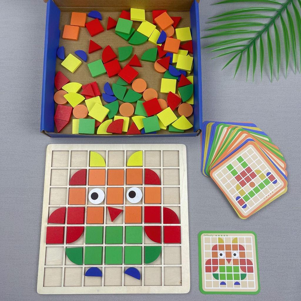 Wooden 3D Mosaic Jigsaw Puzzle: Educational Building Blocks for Toddlers