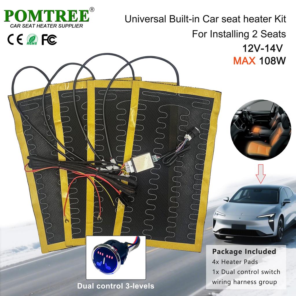 108W Built-in Car Seat Heater Kit Fit 2 Seats,12V 4Pcs Universal Alloy Wire Heating Pads with 3 Levels Control Switch System