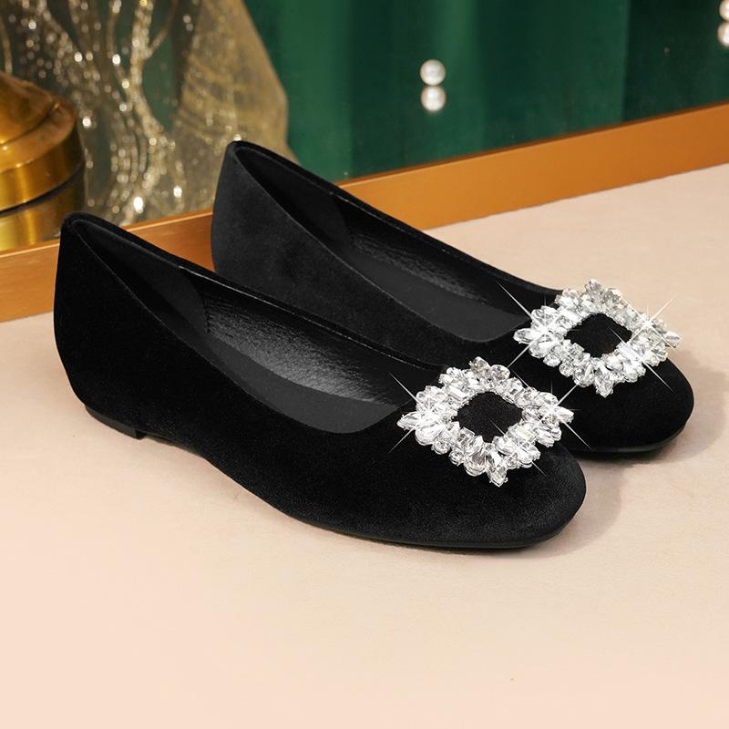 Flat Bottom High-end Rhinestone Square Buckle Satin Single Shoes Women's Summer 25 Spring New Gentle Wind Shoes